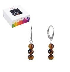 Ohrringe - Tigerauge 6mm-Kugeln, rhodiniert, Geschenkschachtel