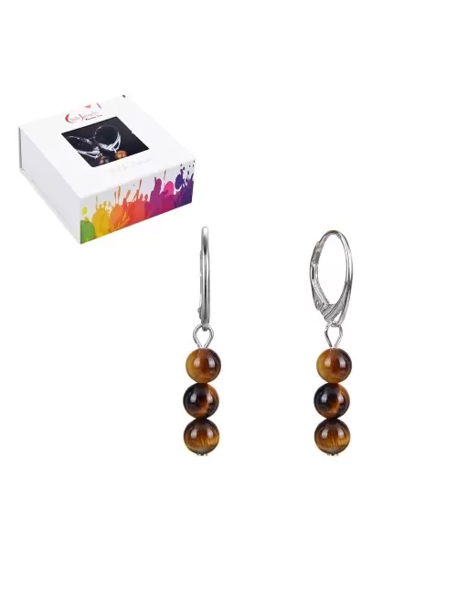 Ohrringe - Tigerauge 6mm-Kugeln, rhodiniert, Geschenkschachtel