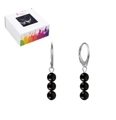 Ohrringe - Schungit (stab.), 6mm-Kugeln, rhodiniert