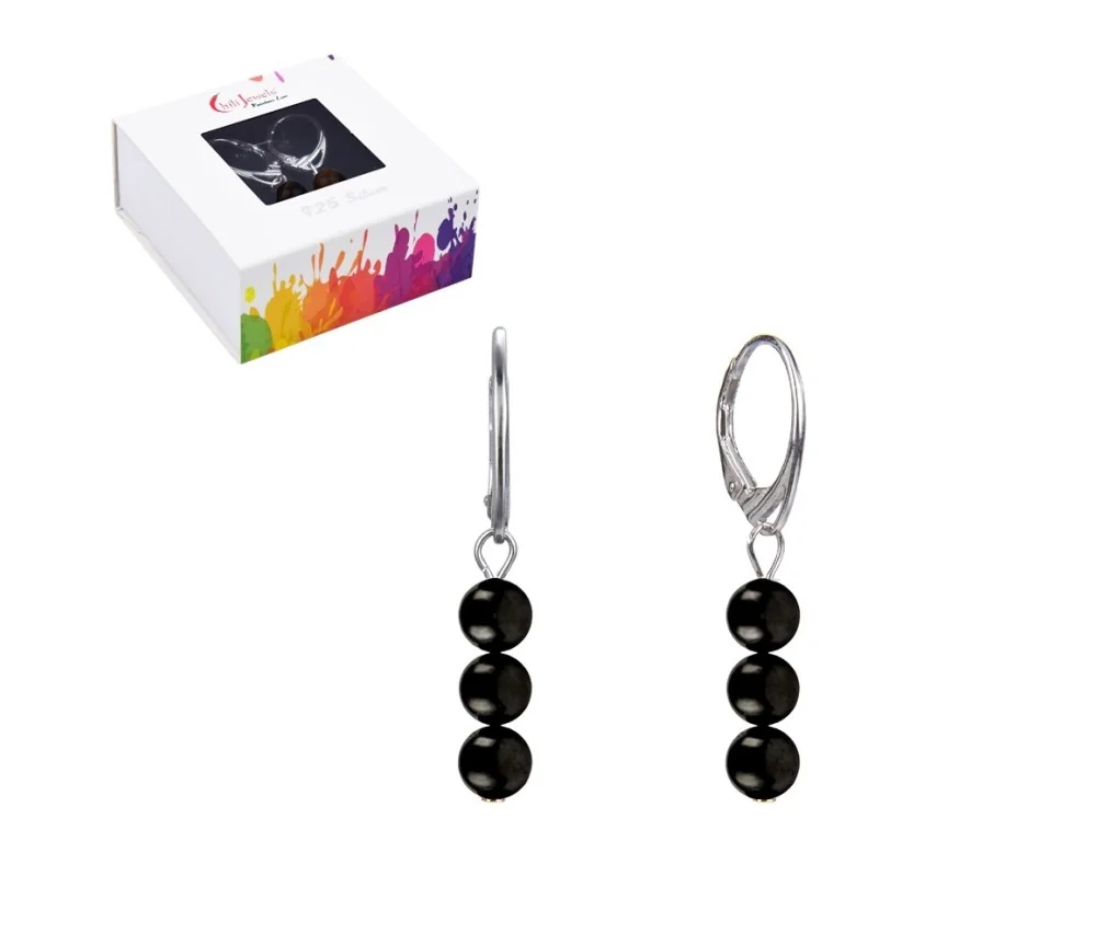 Ohrringe - Schungit (stab.), 6mm-Kugeln, rhodiniert