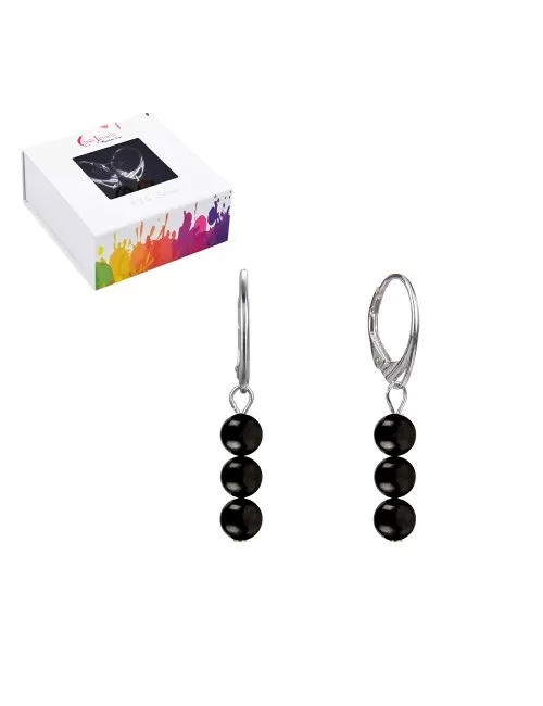 Ohrringe - Schungit (stab.), 6mm-Kugeln, rhodiniert