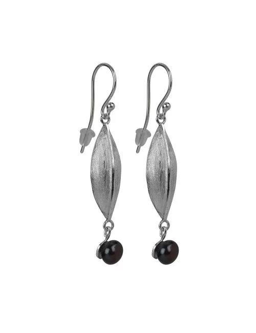 Ohrringe - Navette mit dunkler Perle