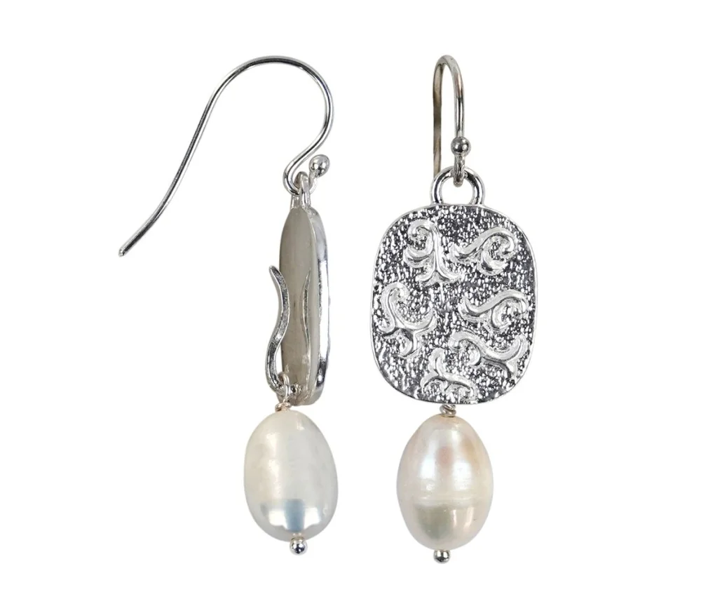 Ohrringe - Rankenzierde Perle weiß, 5,6cm - 925 Silber