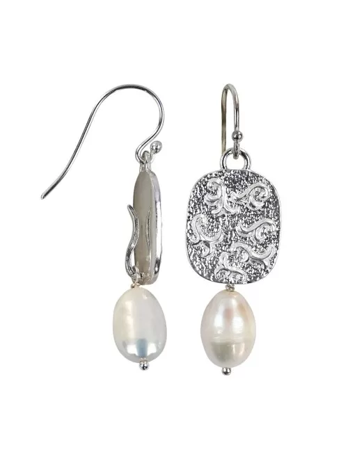 Ohrringe - Rankenzierde Perle weiß, 5,6cm - 925 Silber