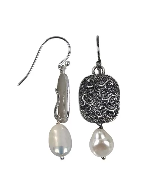 Ohrringe - Rankenzierde Perle weiß, 5,6cm, teilweise geschwärzt