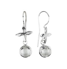 Ohrringe - Bergkristall (8mm) mit Kreuz, 925 Silber