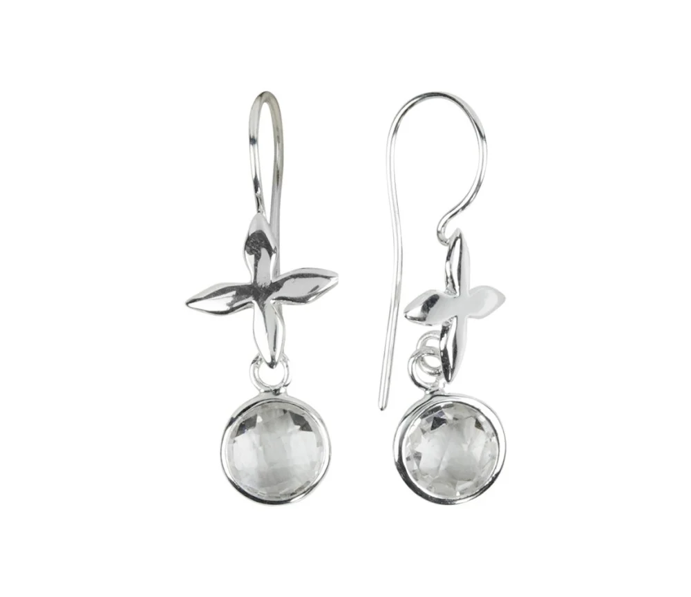 Ohrringe - Bergkristall (8mm) mit Kreuz, 925 Silber