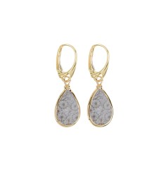 Ohrringe - versteinerte Koralle (grau) Tropfen (18 x 12mm), 4,0cm, vergoldet