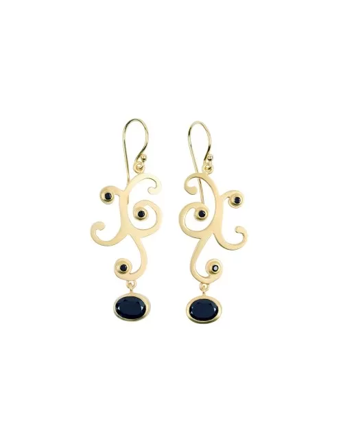 Ohrringe - Ranke, Spinell schwarz, 5,3cm, vergoldet