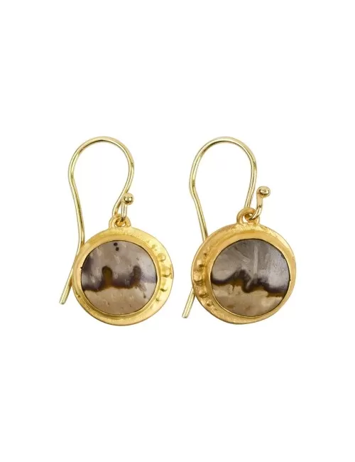 Ohrringe - versteinertes Palmholz rund