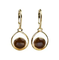 Ohrringe - versteinertes Holz Kreis in Tropfen, 3,8cm, vergoldet