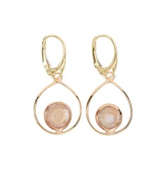 Ohrringe - versteinerte Koralle (10mm) Tropfen, 4,2cm, vergoldet