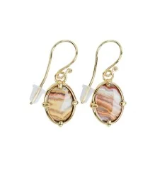 Ohrringe - Lace-Achat oval (12 x 8mm), 3,6cm, vergoldet