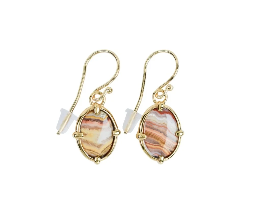 Ohrringe - Lace-Achat oval (12 x 8mm), 3,6cm, vergoldet