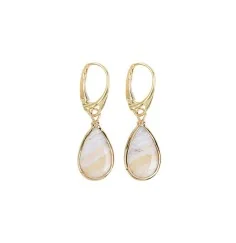 Ohrringe - Lace-Achat (hell) Tropfen (18 x 10mm), 4,3cm, vergoldet