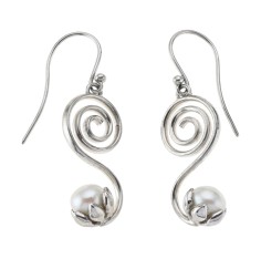 Ohrringe - Spirale mit Perle, 3,0cm, rhodiniert