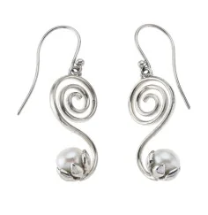 Ohrringe - Spirale mit Perle, 3,0cm, rhodiniert