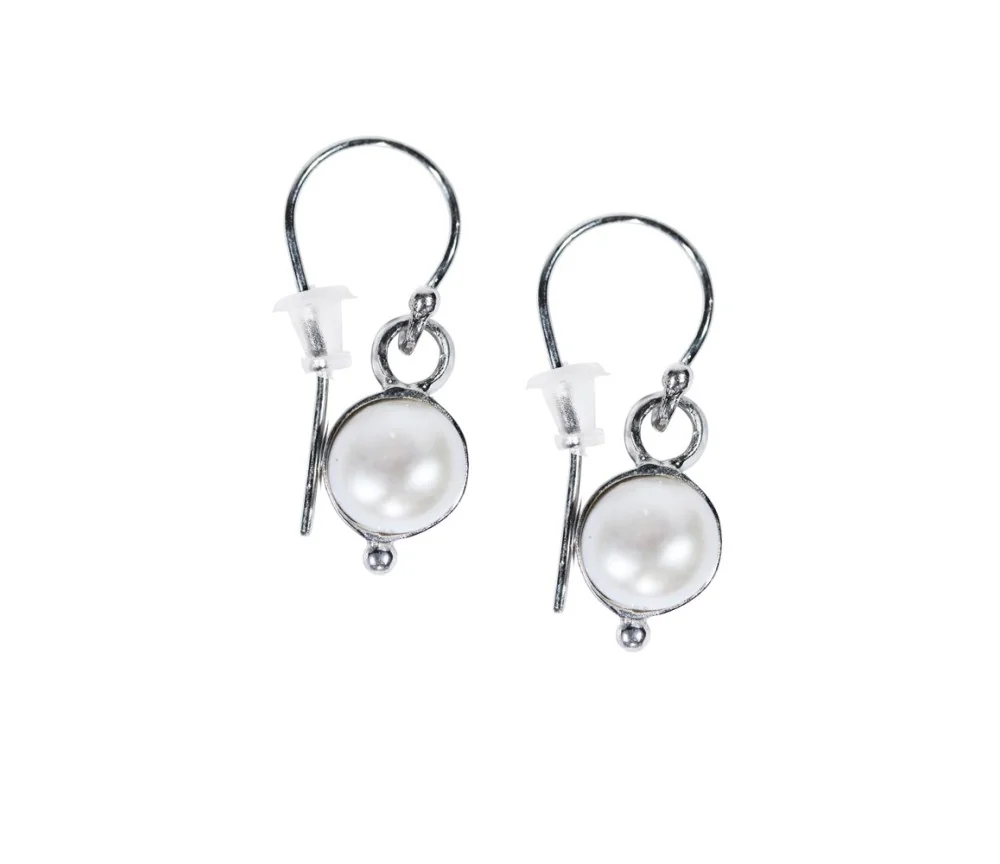 Ohrringe - Perle weiß rund (8mm), rhodiniert