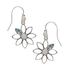 Ohrringe - Blume  Topas blau, 4,3cm, rhodiniert