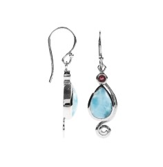 Ohrringe - Larimar Tropfen facettiert, 4,0cm, rhodiniert