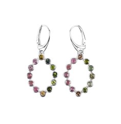 Ohrringe - Turmalin bunt, Oval, 4,4cm, rhodiniert