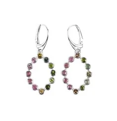 Ohrringe - Turmalin bunt, Oval, 4,4cm, rhodiniert