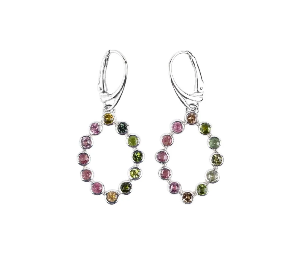 Ohrringe - Turmalin bunt, Oval, 4,4cm, rhodiniert