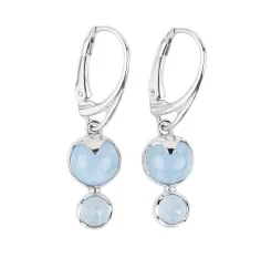 Ohrringe - Aquamarin-Cabochons rund, 3,5cm, rhodiniert