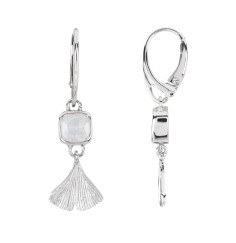 Ohrringe - Labardorit (weiß) Cussion, Ginkgo-Blatt, 4,3cm