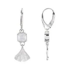 Ohrringe - Labardorit (weiß) Cussion, Ginkgo-Blatt, 4,3cm