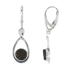 Ohrringe - Achat Druzy schwarz (gef.), Tropfenform, 4,3cm, rhodiniert