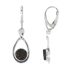 Ohrringe - Achat Druzy schwarz (gef.), Tropfenform, 4,3cm, rhodiniert