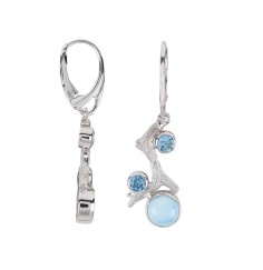 Ohrringe - Korallenast Larimar, Topas, 4,2cm, rhodiniert