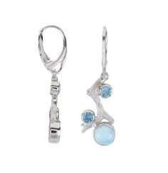 Ohrringe - Korallenast Larimar, Topas, 4,2cm, rhodiniert