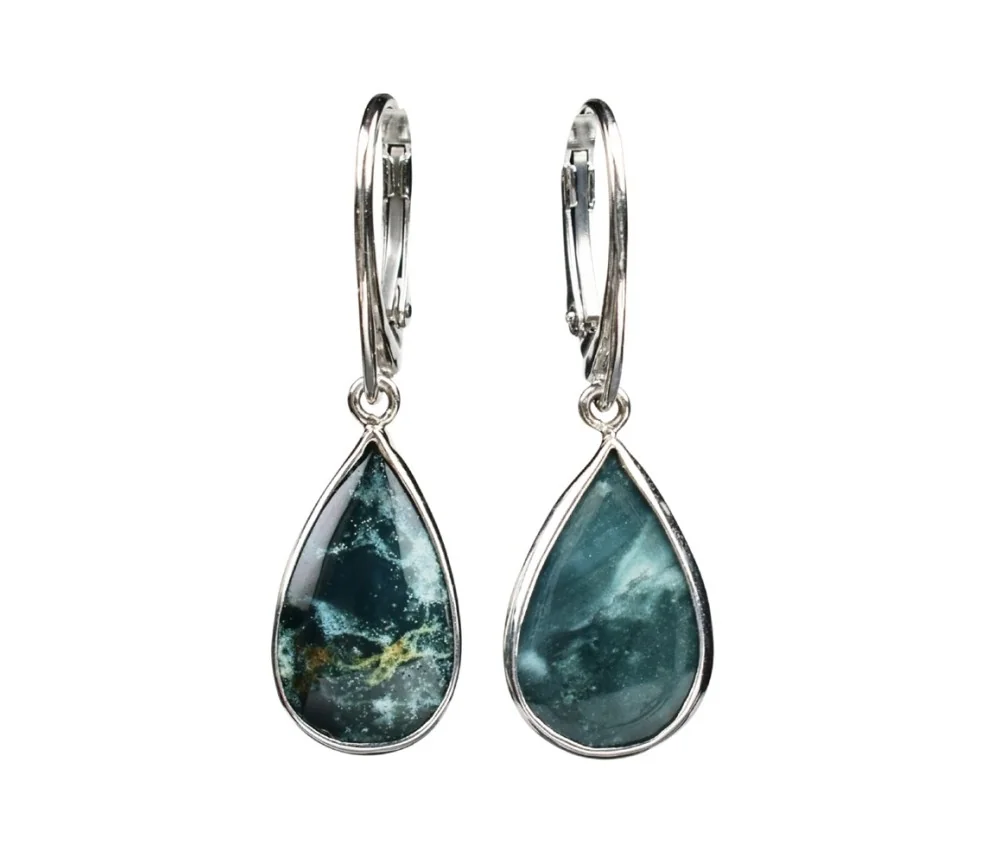 Ohrringe - Ozelot-Jaspis Tropfen, 4,0cm, rhodiniert