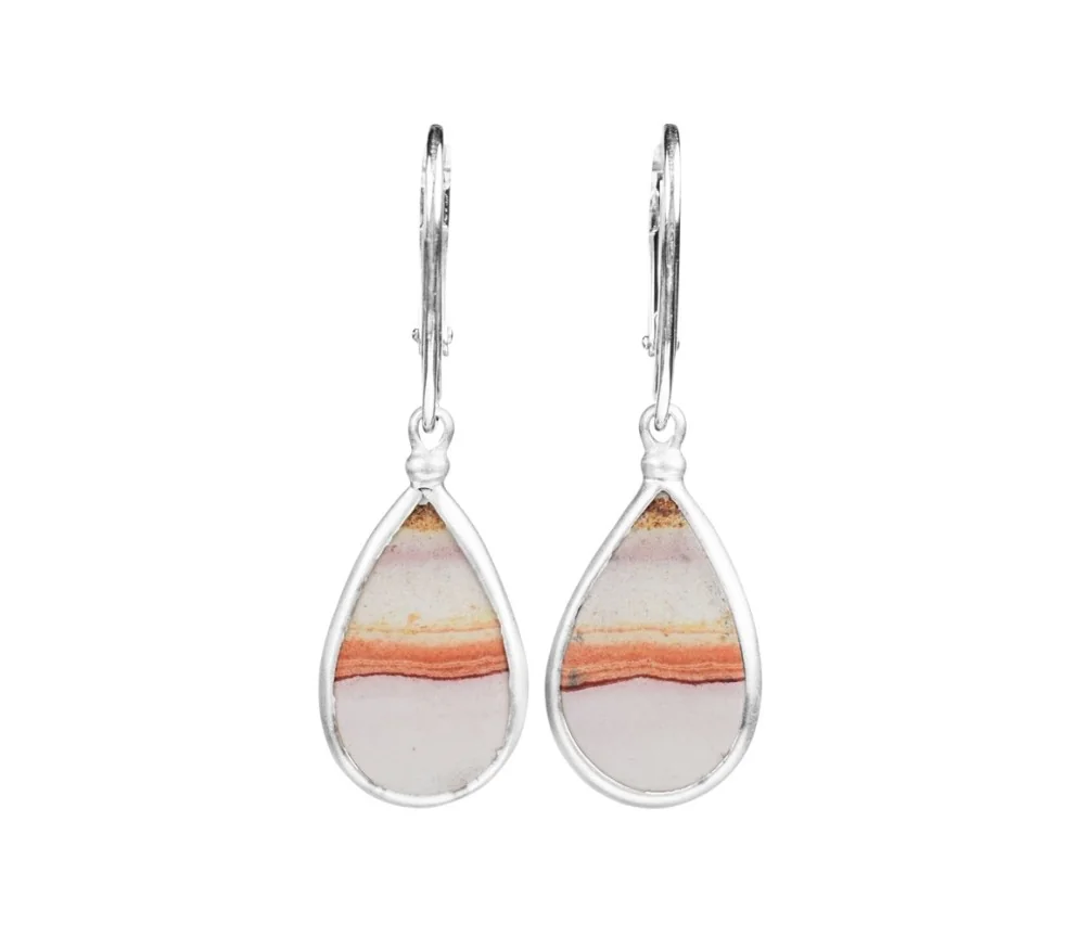 Ohrringe - Java Sunset Jaspis Tropfen, 3,8cm, rhodiniert