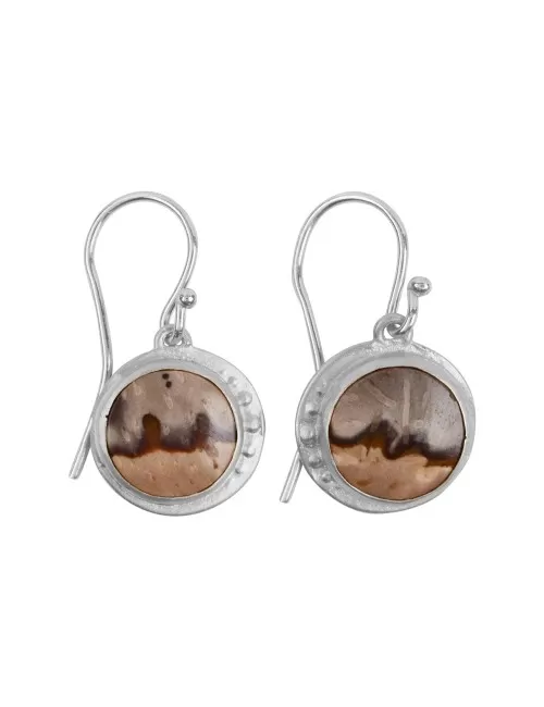 Ohrringe - versteinertes Palmholz rund
