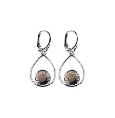 Ohrringe - versteinertes Palmholz rund Tropfenfassung, 4,6cm, rhodiniert