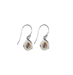 Ohrringe - Perlmutt (hell) Tropfen, 2,0cm, rhodiniert