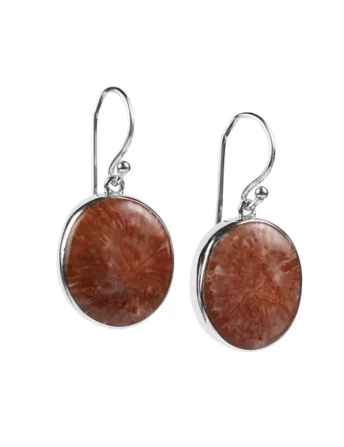 Ohrringe - Hornkoralle oval (15 x 12mm), 2,8cm, rhodiniert