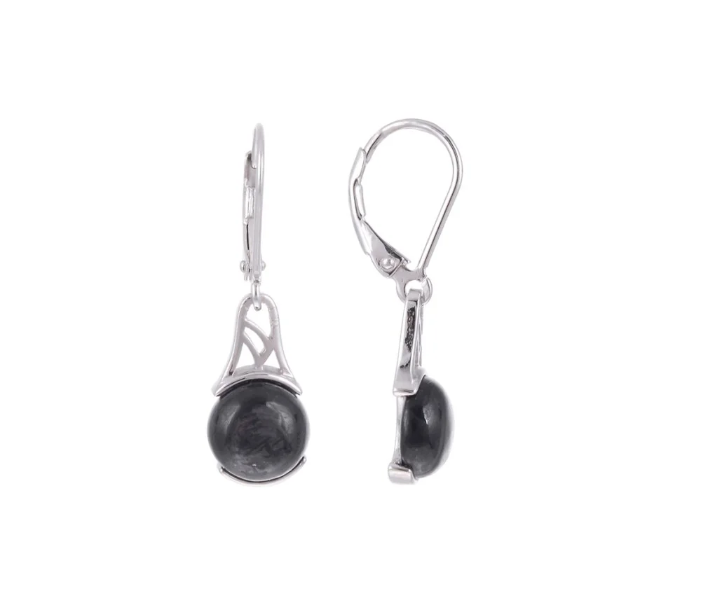 Ohrringe - Hypersthen, rund (8mm), 2,7cm, rhodiniert