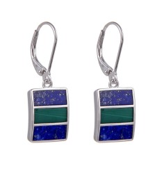 Ohrringe - Malachit, Lapis Lazuli Rechtecke (10 x 4mm), 3,0cm, rhodiniert
