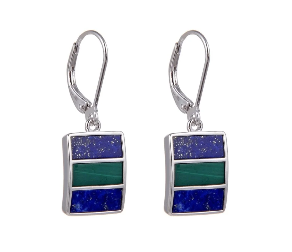 Ohrringe - Malachit, Lapis Lazuli Rechtecke (10 x 4mm), 3,0cm, rhodiniert