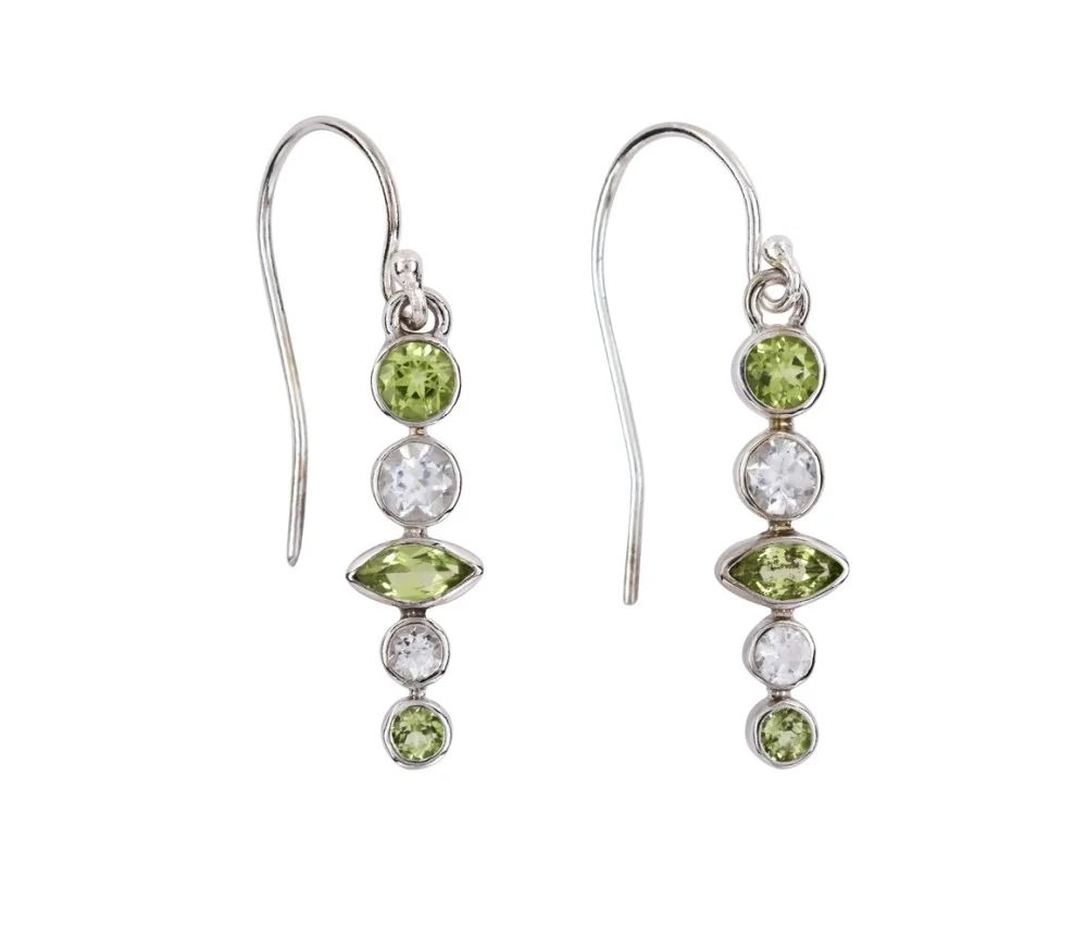 Ohrringe - Peridot, Topas, 3,8cm, platiniert