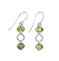 Ohrringe - Peridot, Quadrat (6mm), 3,6cm, platiniert