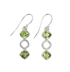 Ohrringe - Peridot, Quadrat (6mm), 3,6cm, platiniert