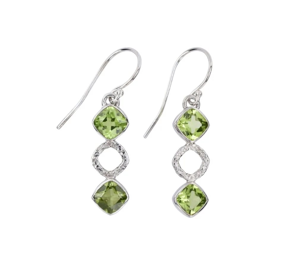 Ohrringe - Peridot, Quadrat (6mm), 3,6cm, platiniert