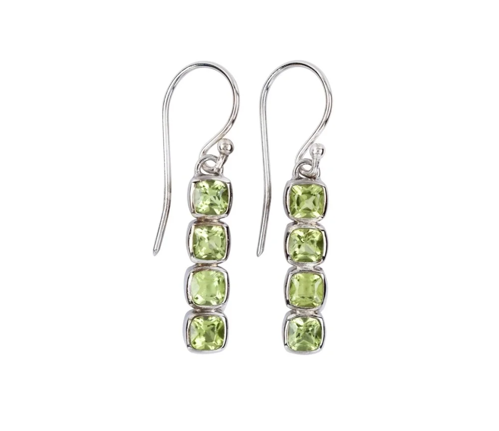 Ohrringe - Peridot, Quadrate (4mm), 3,3cm, platiniert