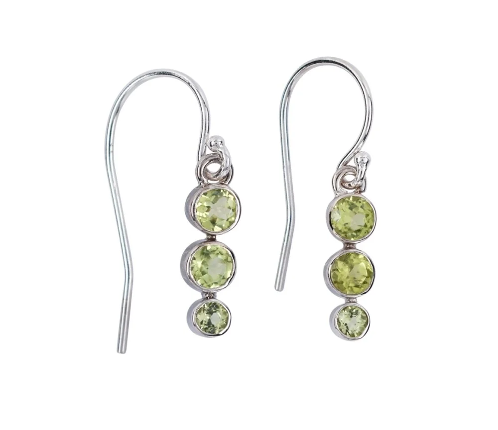 Ohrringe - Peridot, rund (4mm), 2,8cm, platiniert