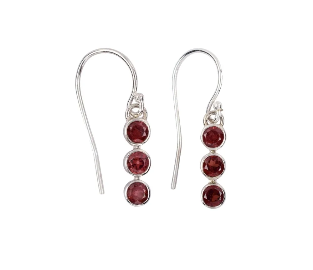 Ohrringe - Granat, rund (3,5mm), 2,8cm, Platin beschichtet